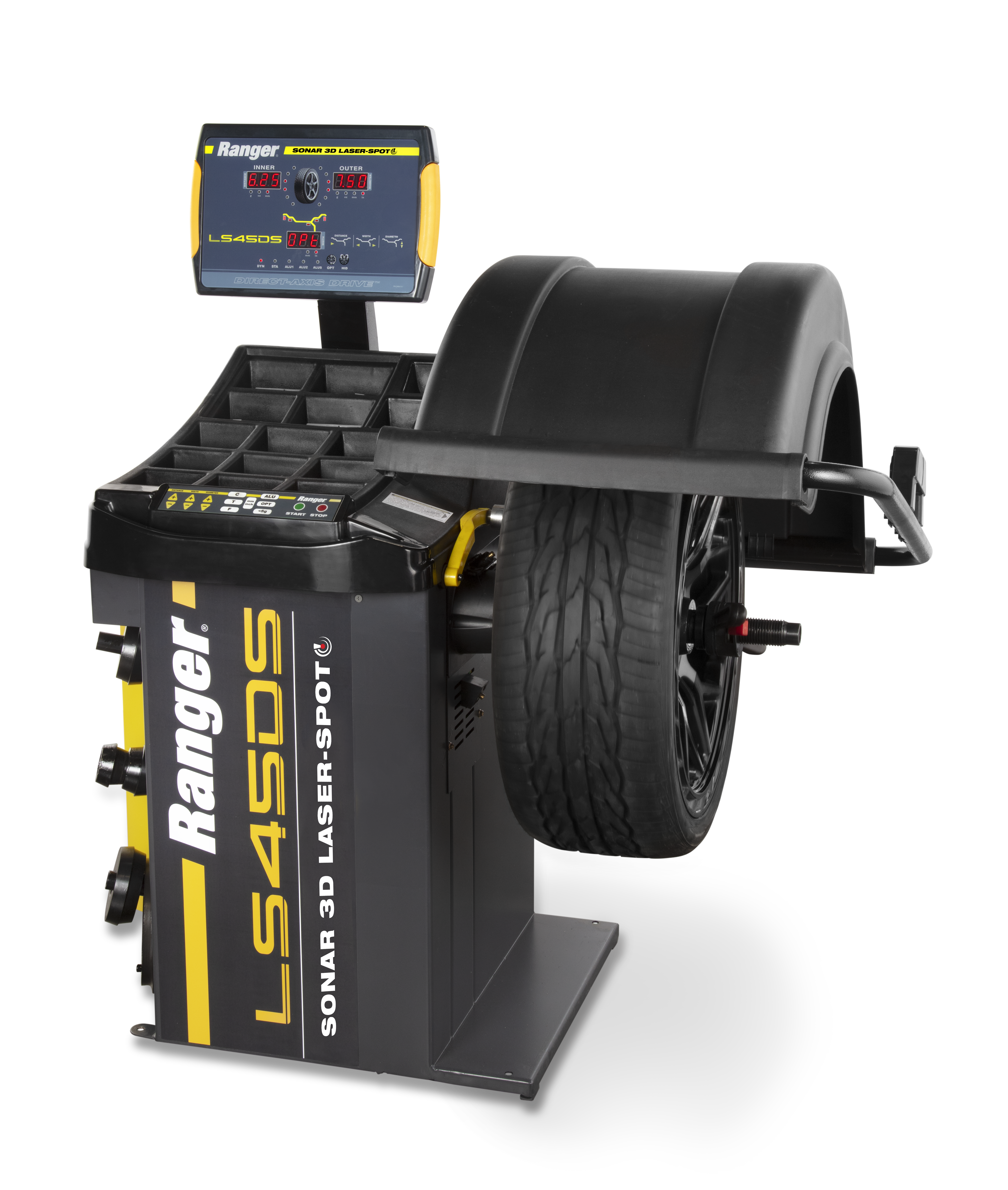 LS45DS Wheel Balancer with Sonar, 3D Entry, and Laser-Spot Guidance