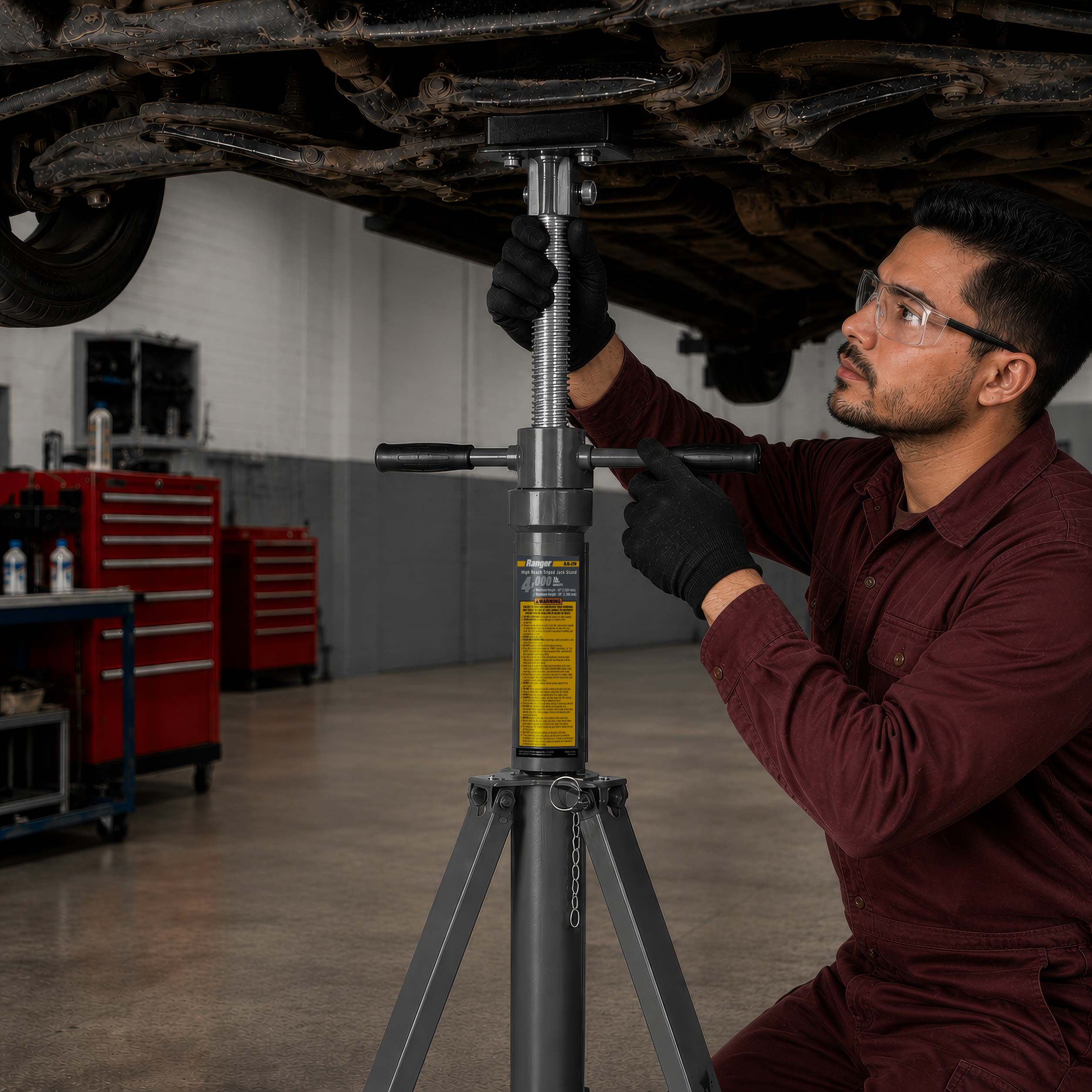 2-Ton High Tripod Jack Stand for Raised Vehicle Stability