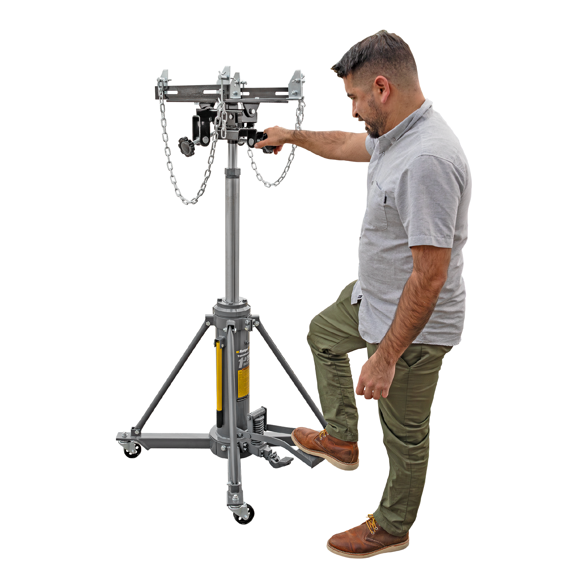 Adjustable Transmission Jack with 73” Rise and Two-Stage Hydraulics