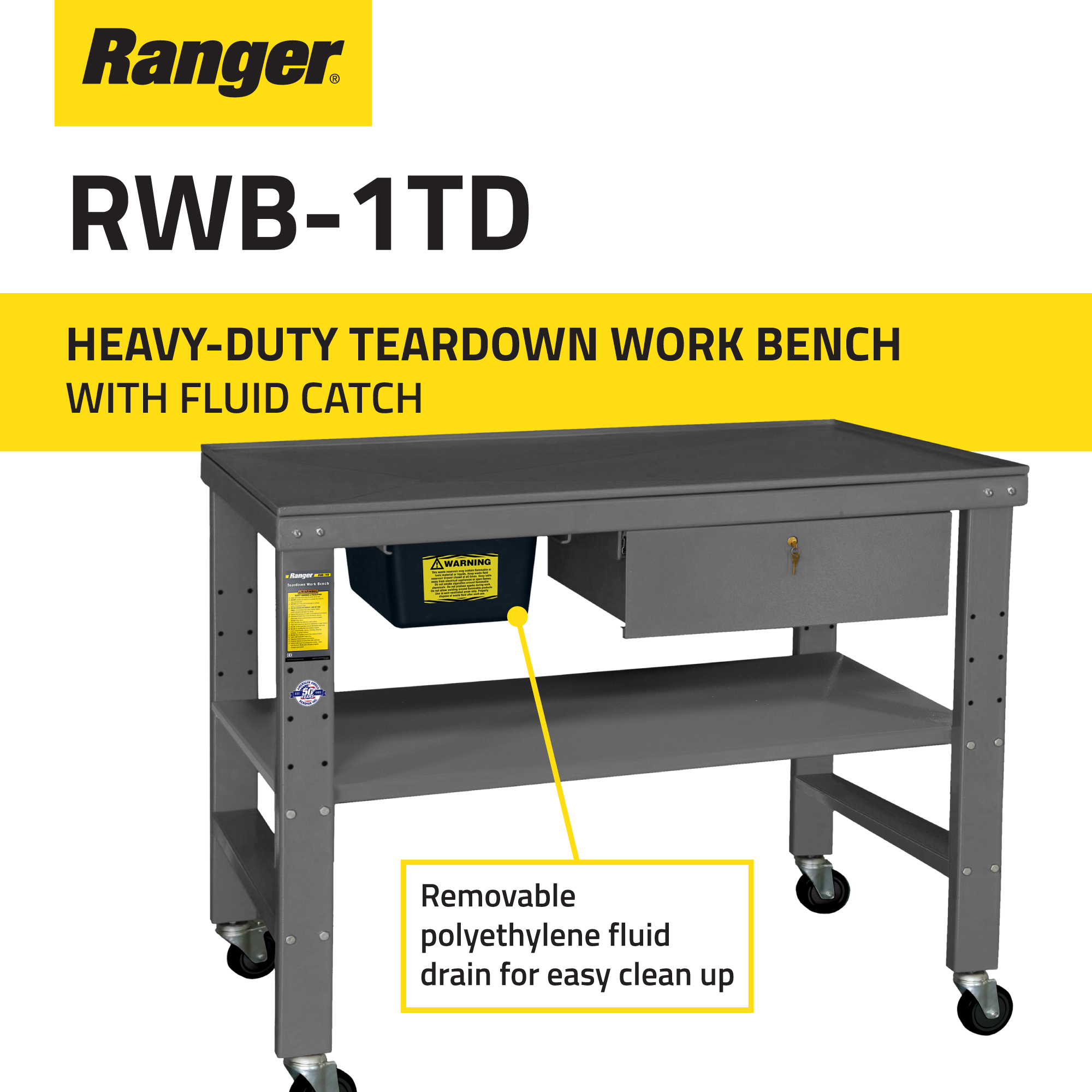 Heavy-Duty Teardown Bench with Fluid Catch