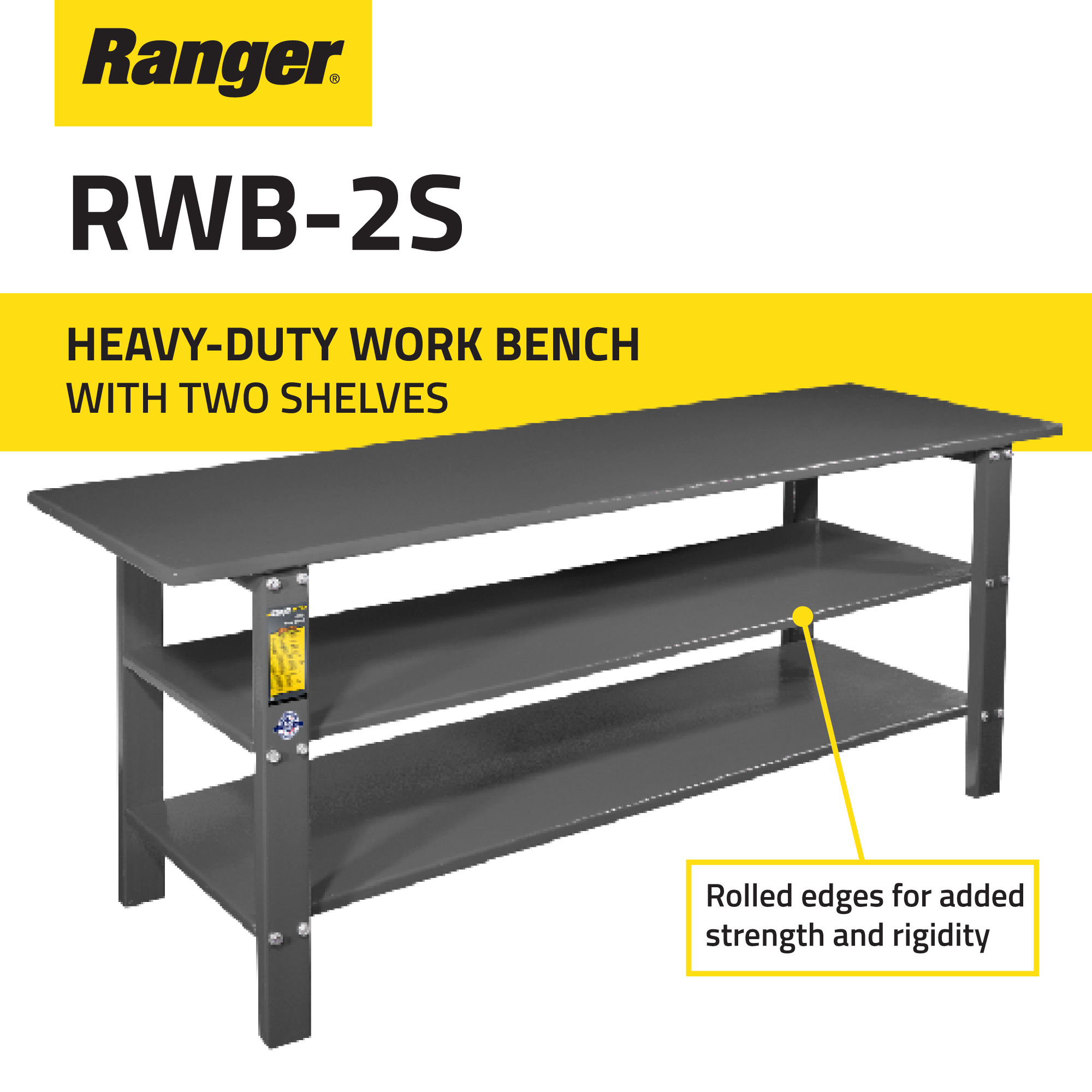 Heavy-Duty Workbench with Dual Steel Shelves